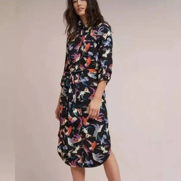 Maeve By Anthropologie Martina Bird Button Shirt Midi Dress. SZ 0 - Picture 4 of 4